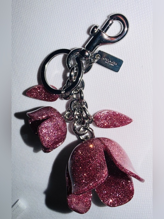 Coach Accessories - Coach Pink Glitter Floral Keychain Charm with Silver Hardware